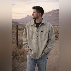 Carhartt Vintage Mens Denim Blanket Plaid Lined Full Snap Beige Jacket Large